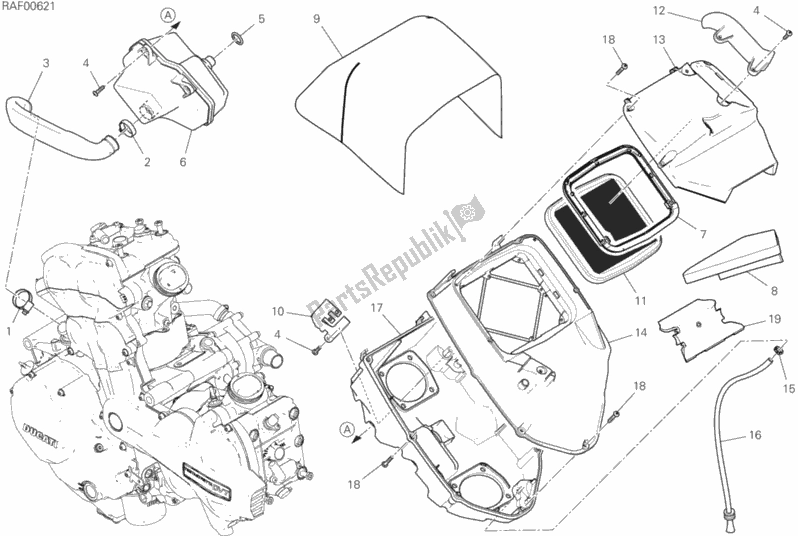 All parts for the Intake of the Ducati Multistrada 1260 S Touring Brasil 2019